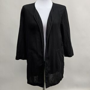 Eileen Fisher Women's Open Front Cardigan Top Small Black 100% Organic Cotton